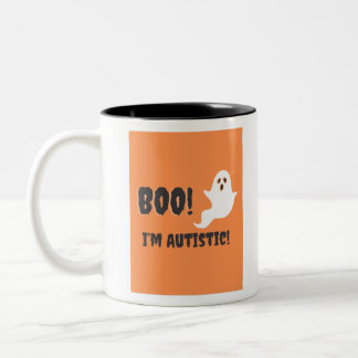 Caneca De Café Em Dois Tons Boo! Eu sou autista! t-shirt fantasma.