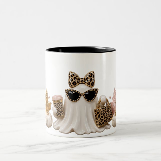 Caneca De Café Em Dois Tons Boo-Jee Ghost Mug, Leopard Print Halloween Coffee  (Centro)