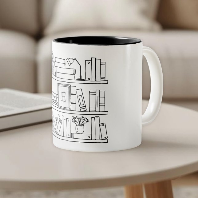 Caneca De Café Em Dois Tons Book Lover Monogrammed Gift (Criador carregado)