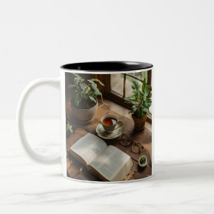 Caneca De Café Em Dois Tons Books & Tea Club   Estética Cozy para Livros Amant