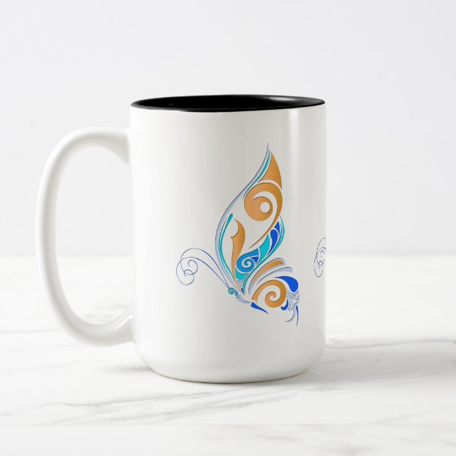 Caneca De Café Em Dois Tons Borboleta abstrato (Esquerda)