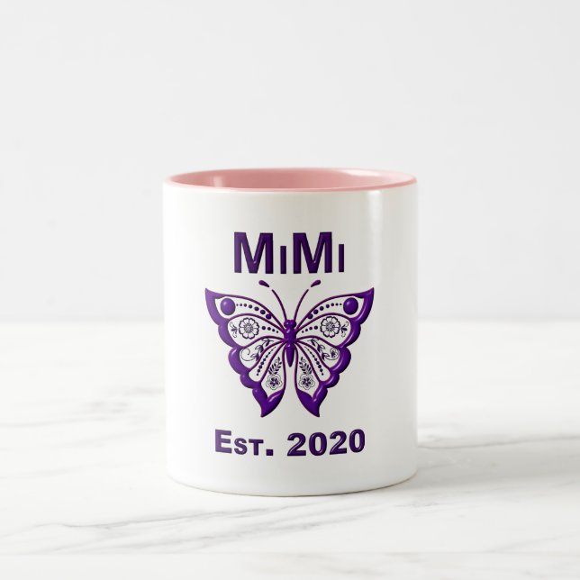 Caneca De Café Em Dois Tons Borboleta Adorável Mimi "Est 2020" (Centro)