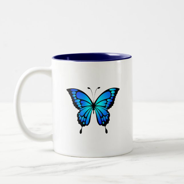 Caneca De Café Em Dois Tons Borboleta Azul, Cerâmica Mug (Esquerda)