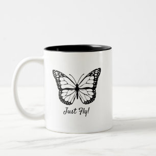 Caneca De Café Em Dois Tons Borboleta branca e preta, mug de dois tons