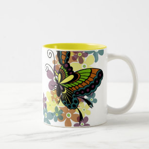 Caneca De Café Em Dois Tons Borboleta brilhante