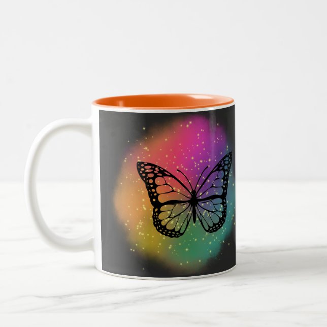 Caneca De Café Em Dois Tons Borboleta de Aquarela (Esquerda)