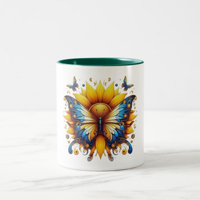 Caneca De Café Em Dois Tons borboleta do brilho solar (Centro)