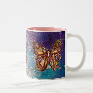 CANECA DE CAFÉ EM DOIS TONS BORBOLETA EM BRILHOS DOURADOS