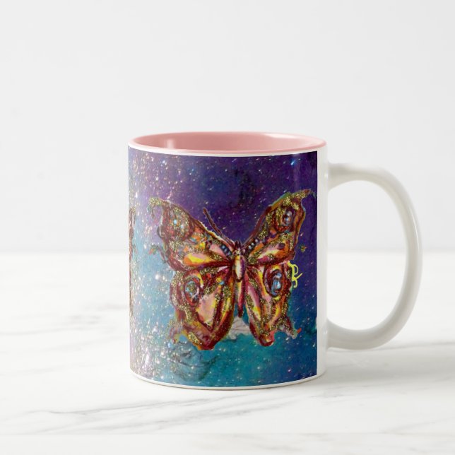 CANECA DE CAFÉ EM DOIS TONS BORBOLETA EM BRILHOS DOURADOS (Direita)
