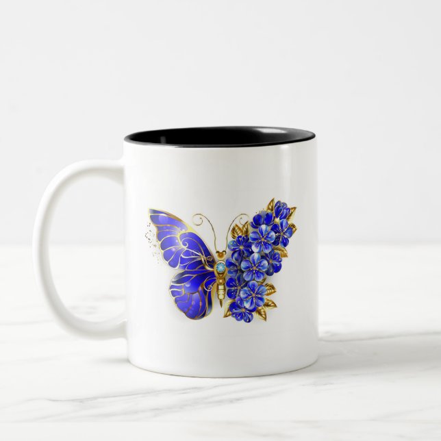 Caneca De Café Em Dois Tons Borboleta Flor Sapphire (Esquerda)