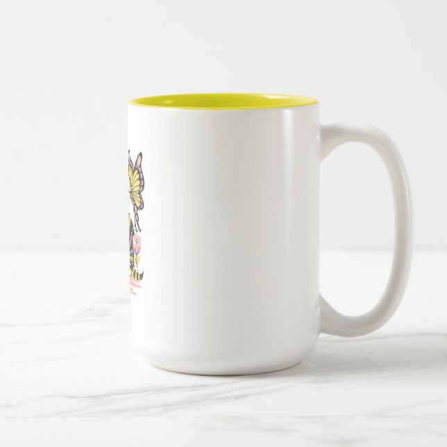 Caneca De Café Em Dois Tons Borboleta & Gatinho (Direita)