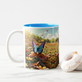Caneca De Café Em Dois Tons Borboleta multicolor Fluttering Art Impressão
