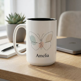Caneca De Café Em Dois Tons Borboleta Nome Personalizado