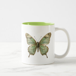 Caneca De Café Em Dois Tons Borboleta Ornamentada com Asas de Padrão de Folha