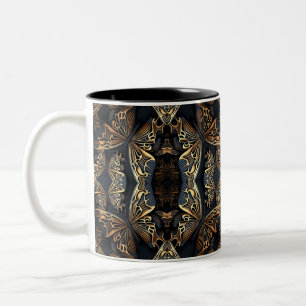Caneca De Café Em Dois Tons Borboleta Preta e Ouro Pattren Invisível