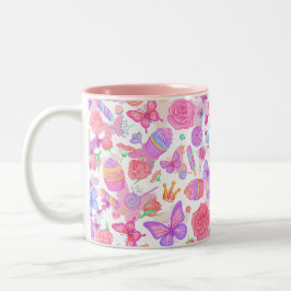 Caneca De Café Em Dois Tons Borboleta Rosa Divertida, Cupcake, Padrão de doces