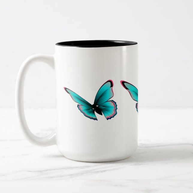 Caneca De Café Em Dois Tons Borboleta Teal (Esquerda)