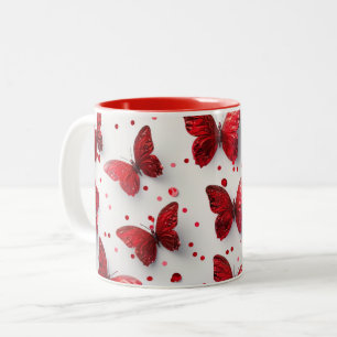 Caneca De Café Em Dois Tons Borboleta vermelha 3D