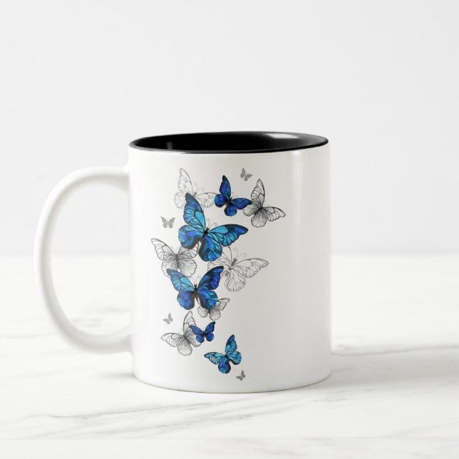 Caneca De Café Em Dois Tons Borboletas Azuis Morpho (Esquerda)