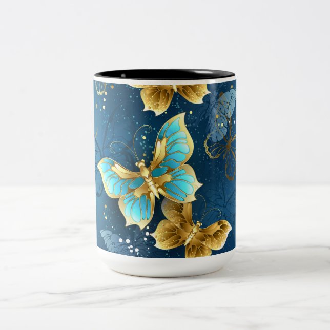 Caneca De Café Em Dois Tons Borboletas de ouro (Centro)