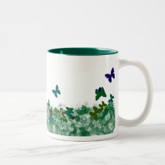 Caneca De Café Em Dois Tons Borboletas e flores