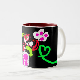Caneca De Café Em Dois Tons Borboletas e Rosas dia dos namorados