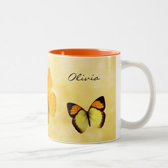 Caneca De Café Em Dois Tons Borboletas Laranja Nome Personalizado Mug (Direita)