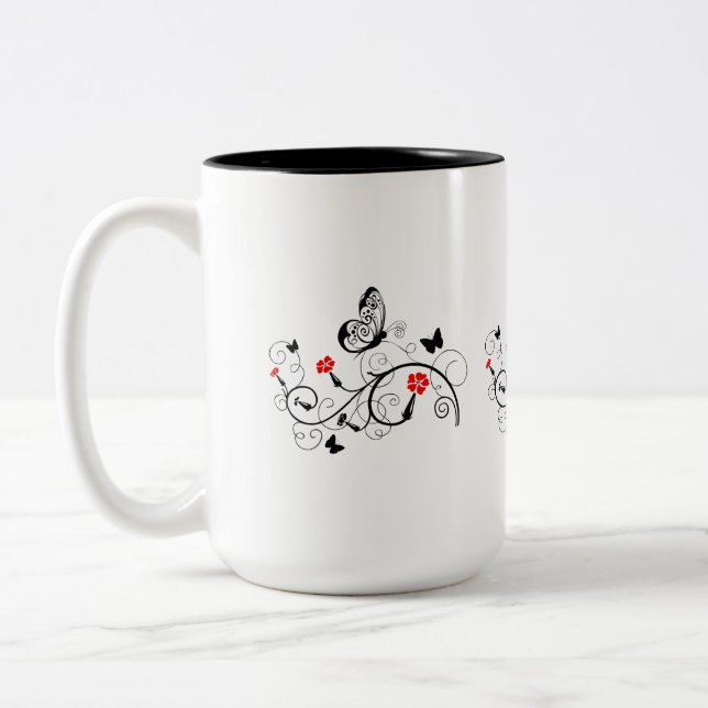 Caneca De Café Em Dois Tons Borboletas pretas 4 (Esquerda)
