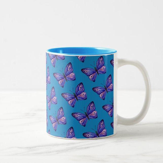 Caneca De Café Em Dois Tons Borboletas Púrpuras Cama de Dois Toneladas (Direita)