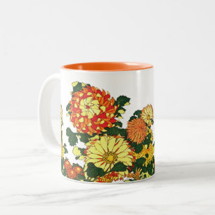 Caneca De Café Em Dois Tons Borda da Flor Japonesa, tangerina Laranja e Dourad