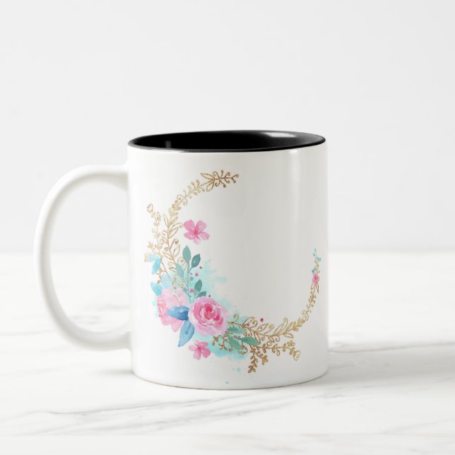 Caneca De Café Em Dois Tons Borda Floral do vazio- (Esquerda)
