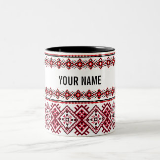 Caneca De Café Em Dois Tons Bordado ucraniano personalizável da Vyshyvanka