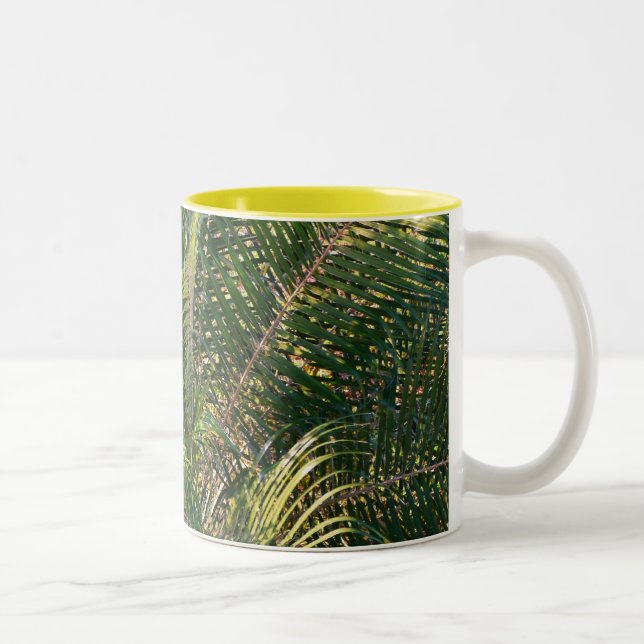 Caneca De Café Em Dois Tons Bordas Tropicais de Palm Lit Sunset (Direita)