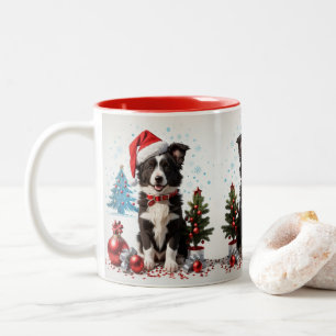 Caneca De Café Em Dois Tons Border Collie Dog Santa Hat Natal Feio