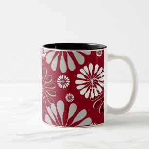 Caneca De Café Em Dois Tons Borgonha e floral cinzento