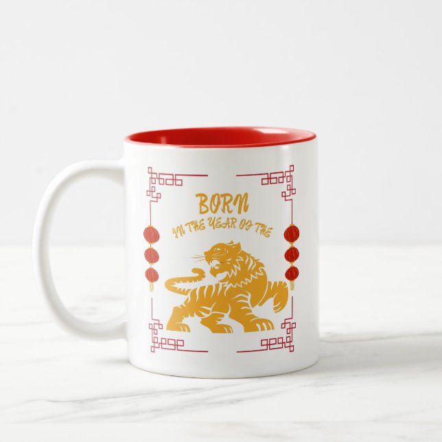 Caneca De Café Em Dois Tons Born in the Year of the Tiger (Esquerda)