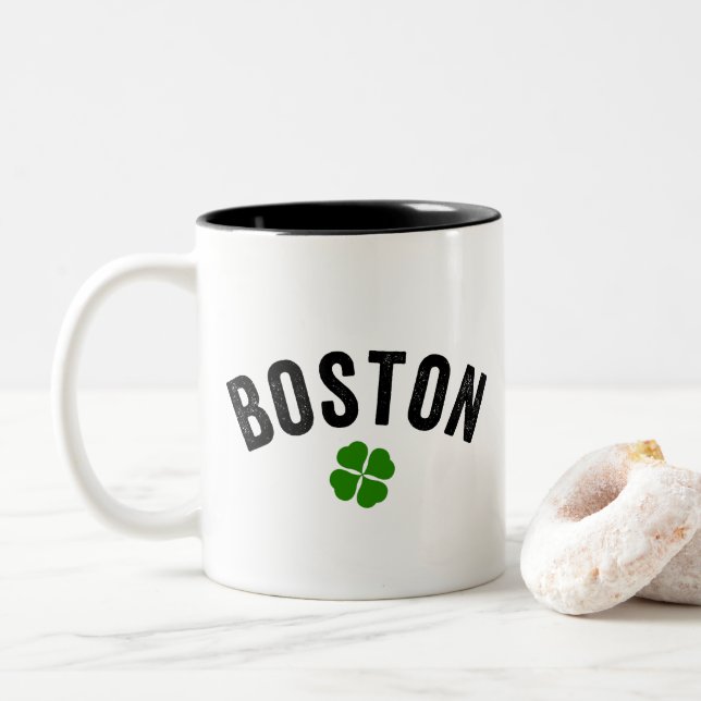Caneca De Café Em Dois Tons Boston Irish Shamrock (Com Donut)
