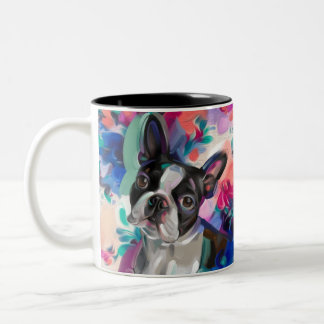 Caneca De Café Em Dois Tons Boston Terrier Art Mug| Turquesa