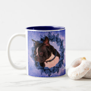 Caneca De Café Em Dois Tons Boston Terrier Floral Wreath Personalizada