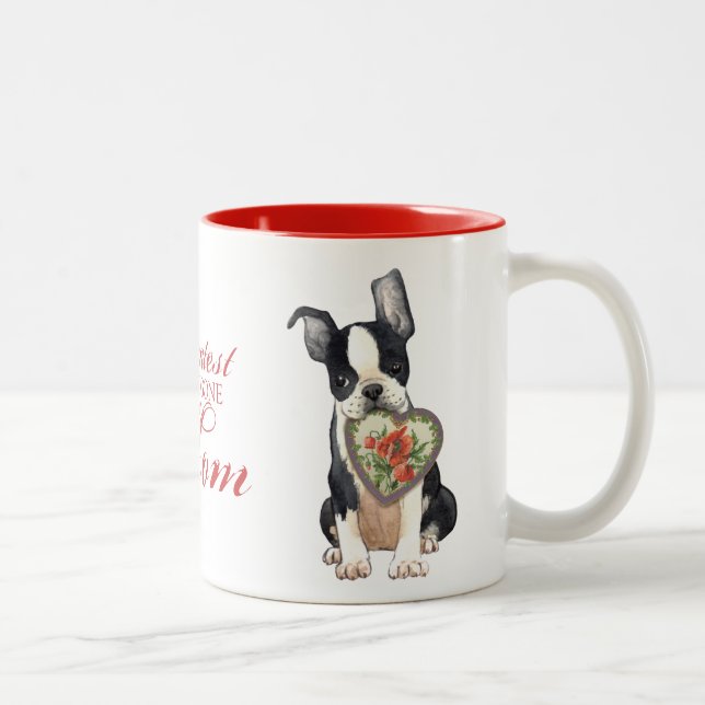 Caneca De Café Em Dois Tons Boston Terrier Heart Mãe (Direita)