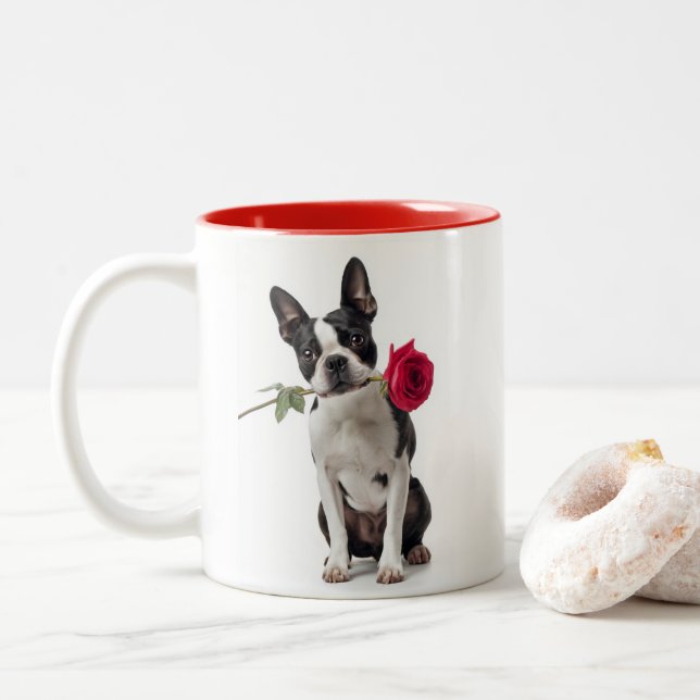 Caneca De Café Em Dois Tons Boston Terrier Love (Com Donut)