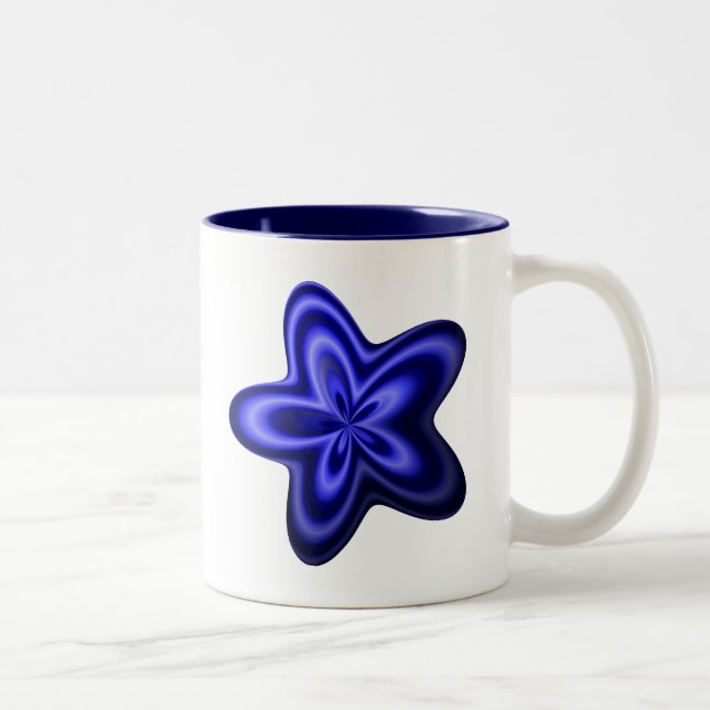 Caneca De Café Em Dois Tons Botão Abstrato de Espinha Azul fina e brilhante (Direita)