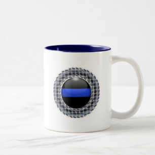 Caneca De Café Em Dois Tons Botão Brilhante de Linha Azul Fino e Botão Moldado