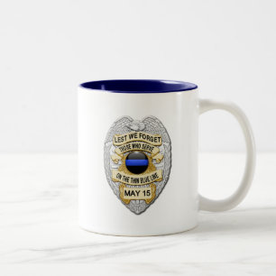 Caneca De Café Em Dois Tons Botão brilhante de linha azul fino e Crachá pratea