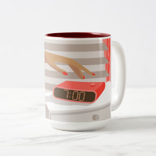 Caneca De Café Em Dois Tons Botão de snooze do despertador da mão das mulheres