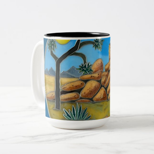 Caneca De Café Em Dois Tons Botão Rocha de Peixe Joshua Tree (Frente Esquerda)