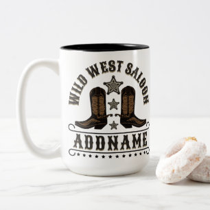 Caneca De Café Em Dois Tons Botas de Cowboy Western ADICIONE NOME Sheriff Spur