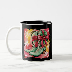 Caneca De Café Em Dois Tons Botas de Cowgirl de Natal Préppy Western Coquette
