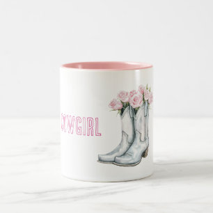 Caneca De Café Em Dois Tons Botas Vaqueira Prata Rosas Rosa Bonito