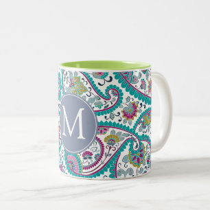 Caneca De Café Em Dois Tons Boteh Pisley Pattern Monogram Mug